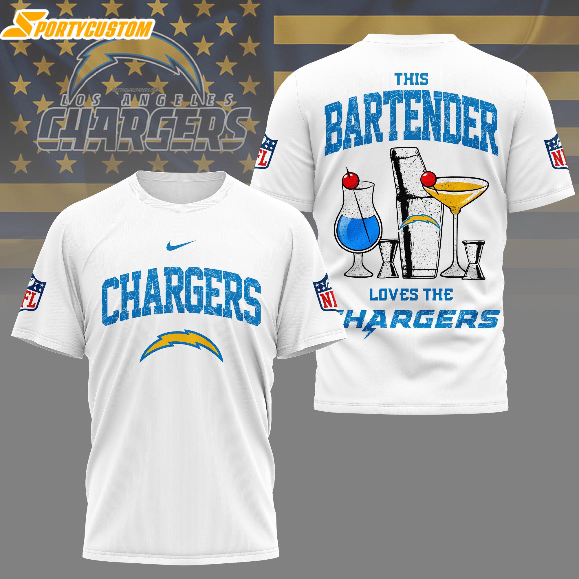 Los Angeles Chargers NFL Bartender 3D T-Shirt