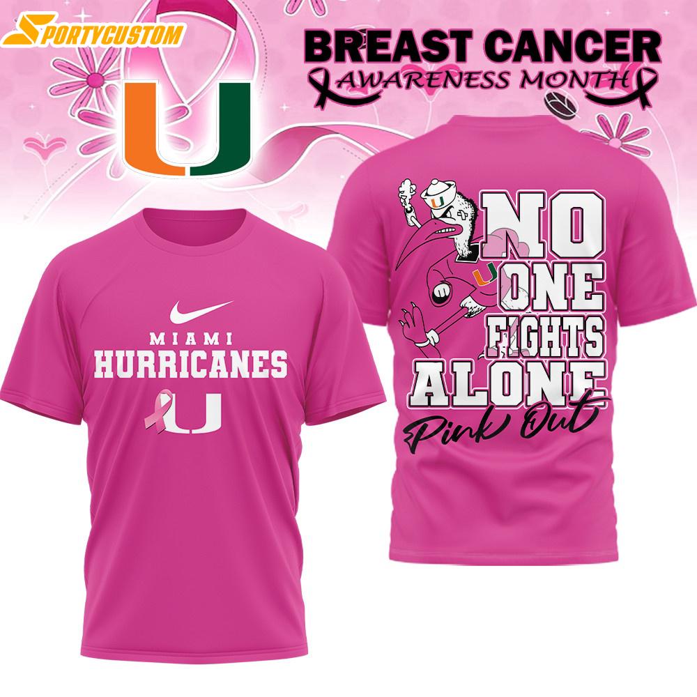 Miami Hurricanes NCAA Breast Cancer October All Over Print T-Shirt