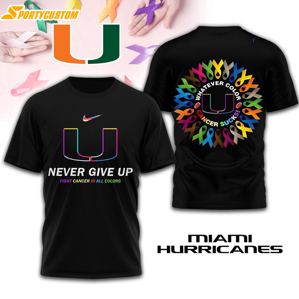 Miami Hurricanes NCAA Fight Cancer In All Colors 3D T-Shirt
