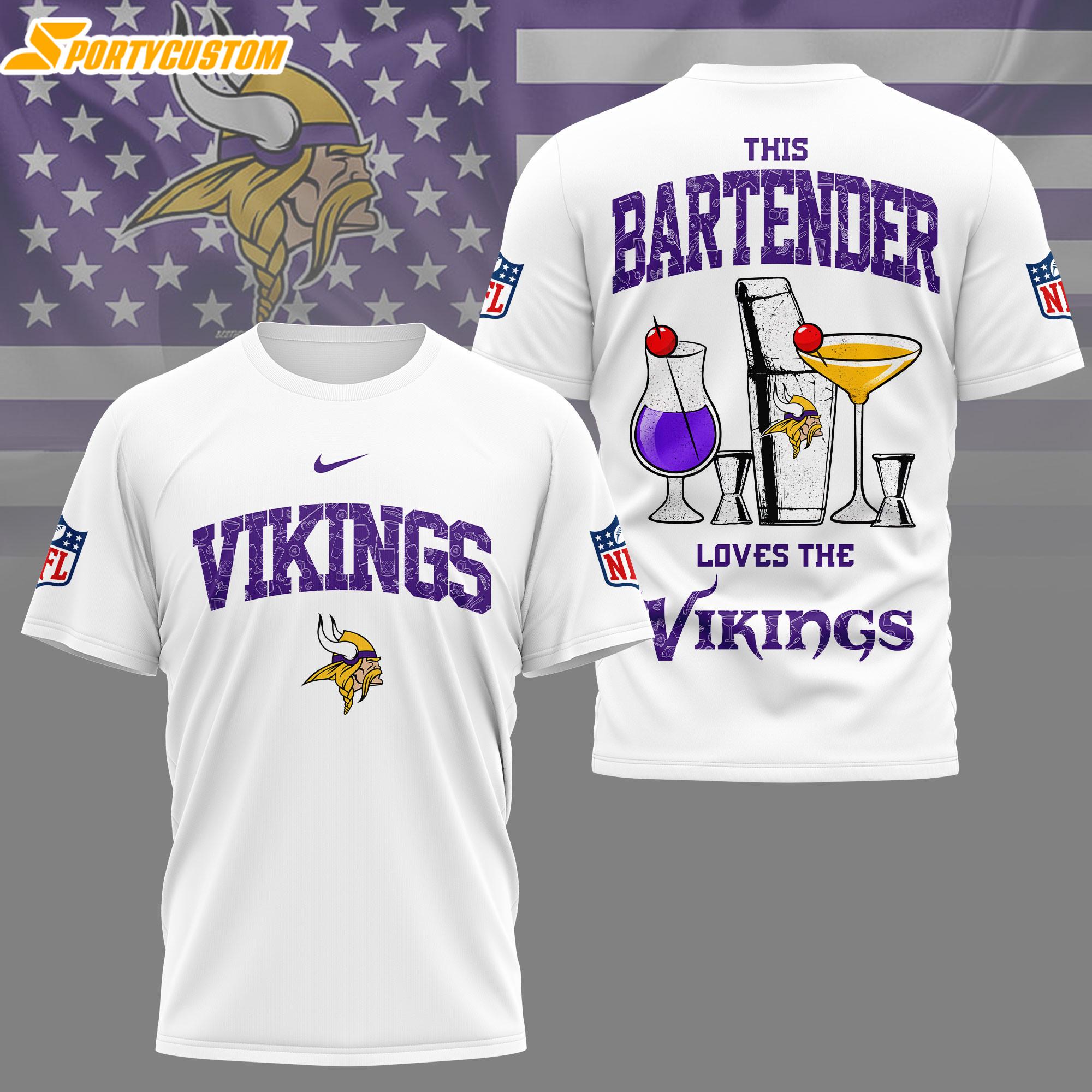 Minnesota Vikings NFL Bartender 3D T-Shirt