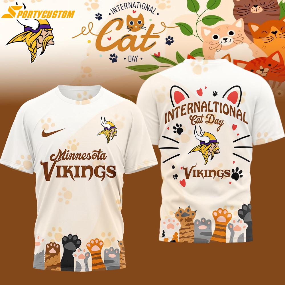 Minnesota Vikings NFL International Cat Day 3D T-Shirt