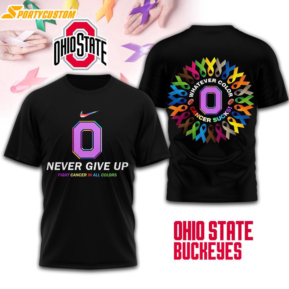 Ohio State Buckeyes NCAA Fight Cancer In All Colors 3D T-Shirt