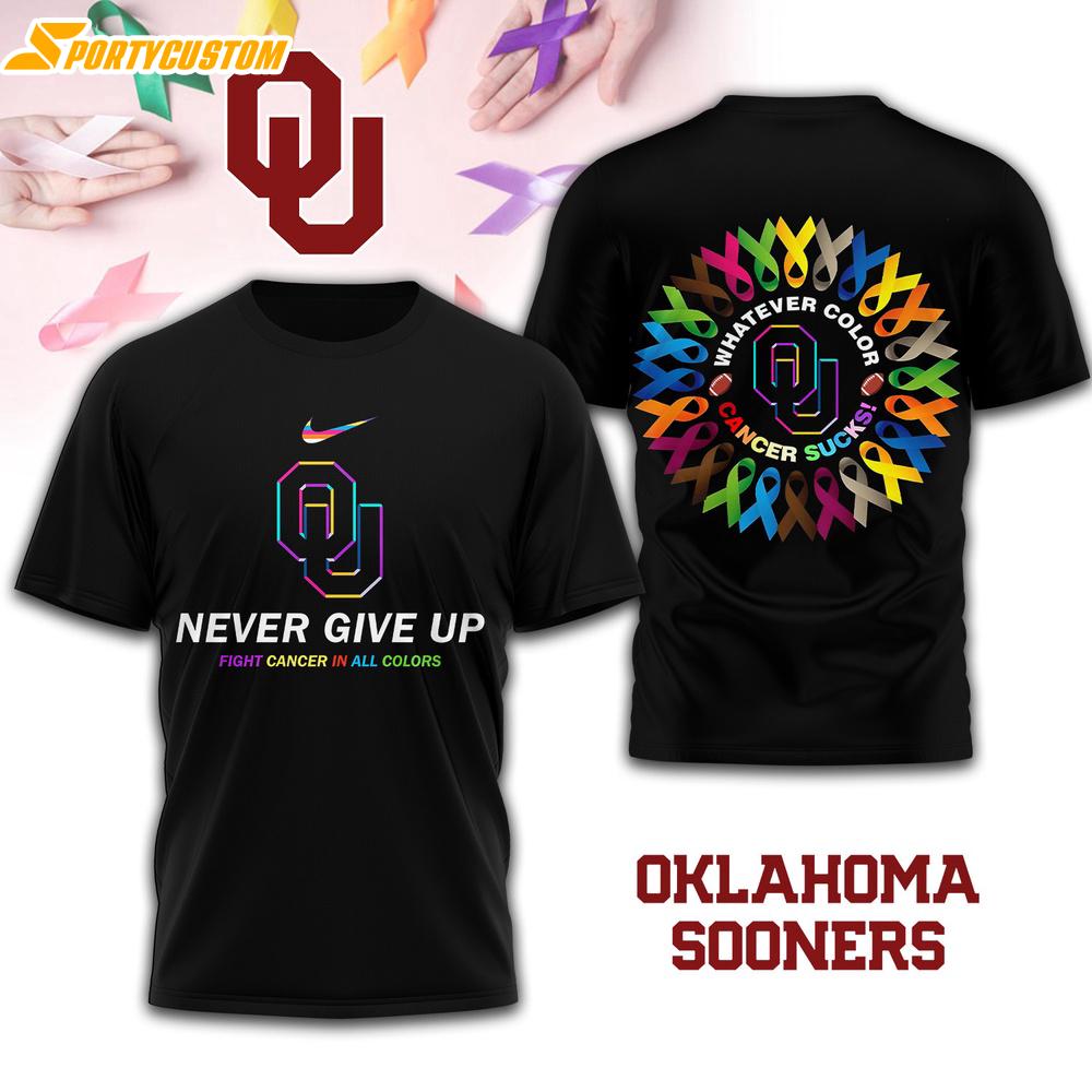 Oklahoma Sooners NCAA Fight Cancer In All Colors 3D T-Shirt
