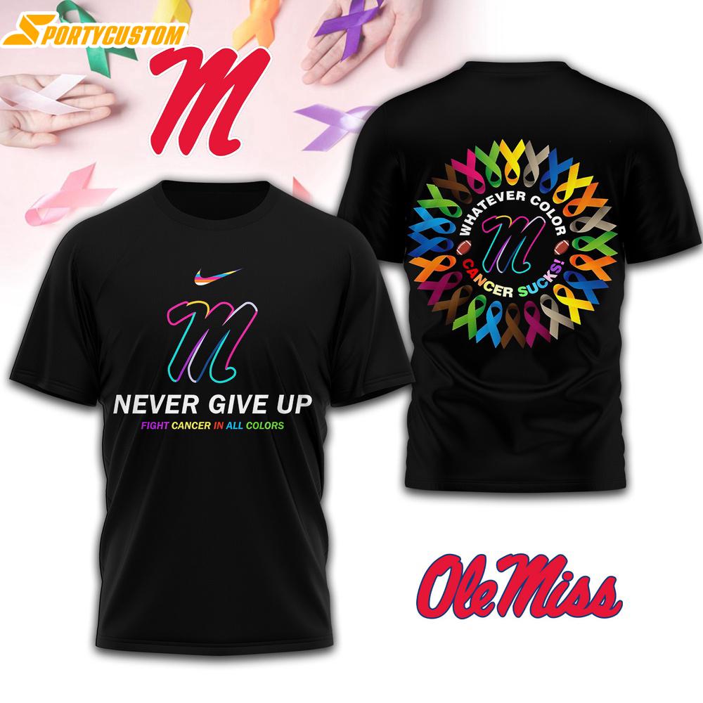 Ole Miss Rebels NCAA Fight Cancer In All Colors 3D T-Shirt