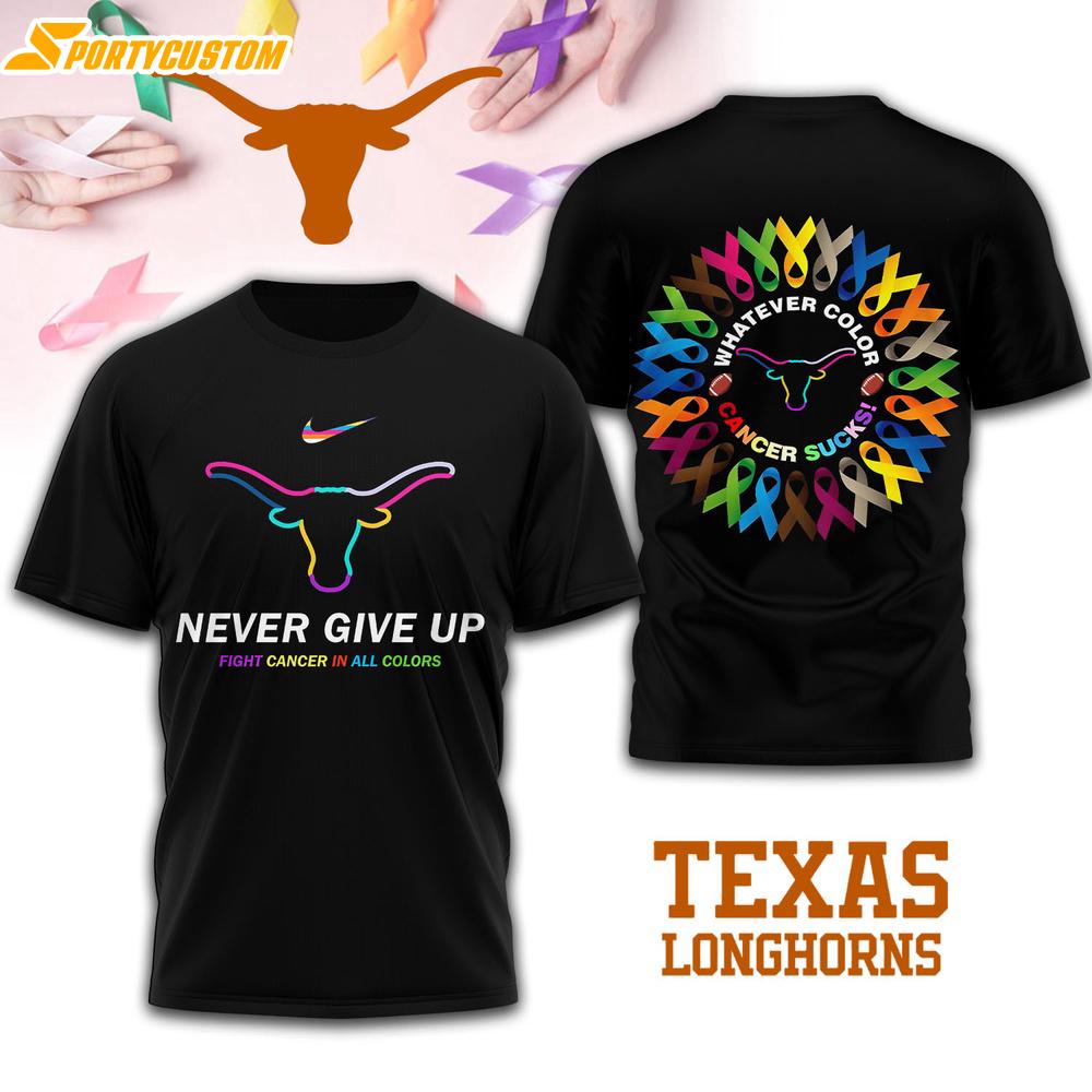 Texas Longhorns NCAA Fight Cancer In All Colors 3D T-Shirt