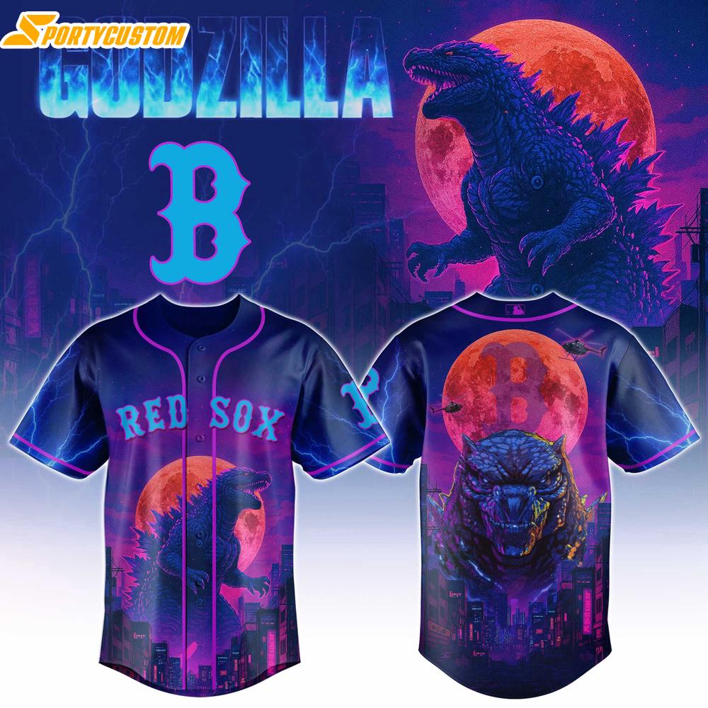 Boston Red Sox MLB x Godzilla Baseball Jersey For Fans Boston Red Sox MLB x Godzilla Baseball Jersey For Fans