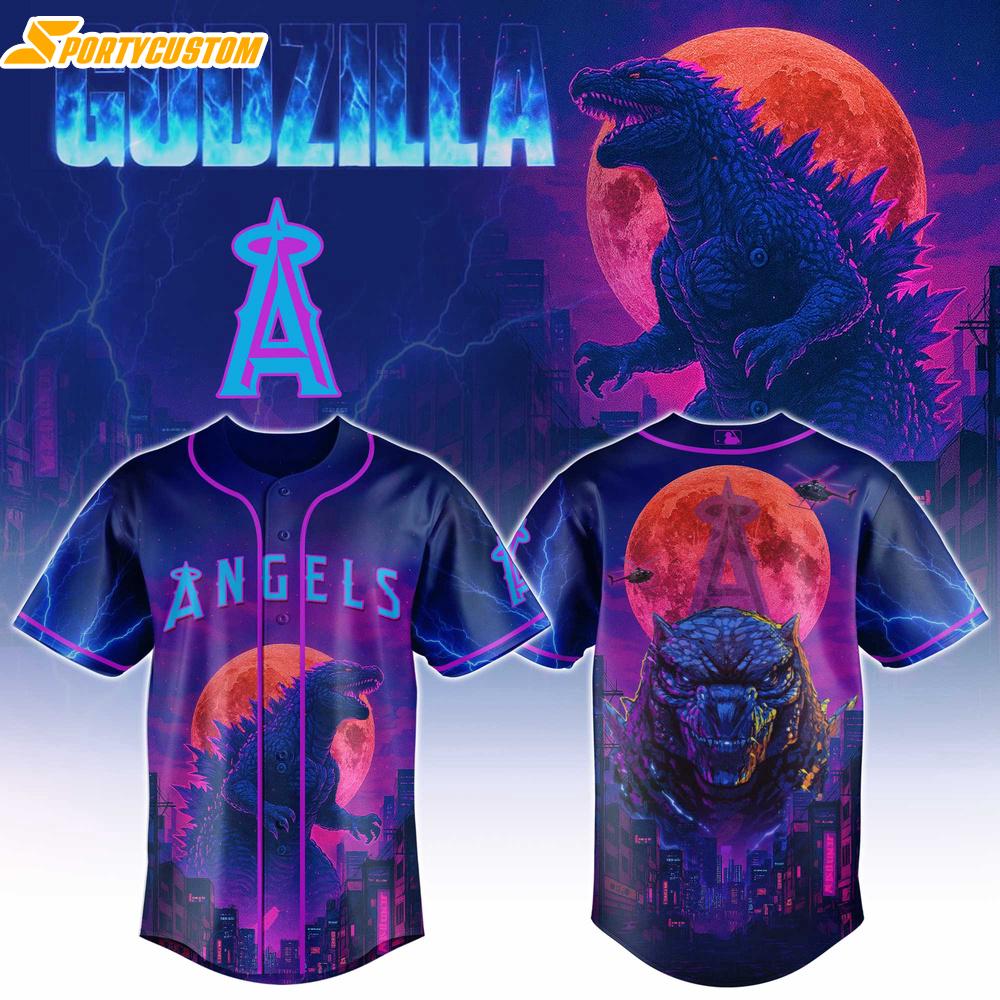 Los Angeles Angels MLB x Godzilla Baseball Jersey For Fans Los Angeles Angels MLB x Godzilla Baseball Jersey For Fans