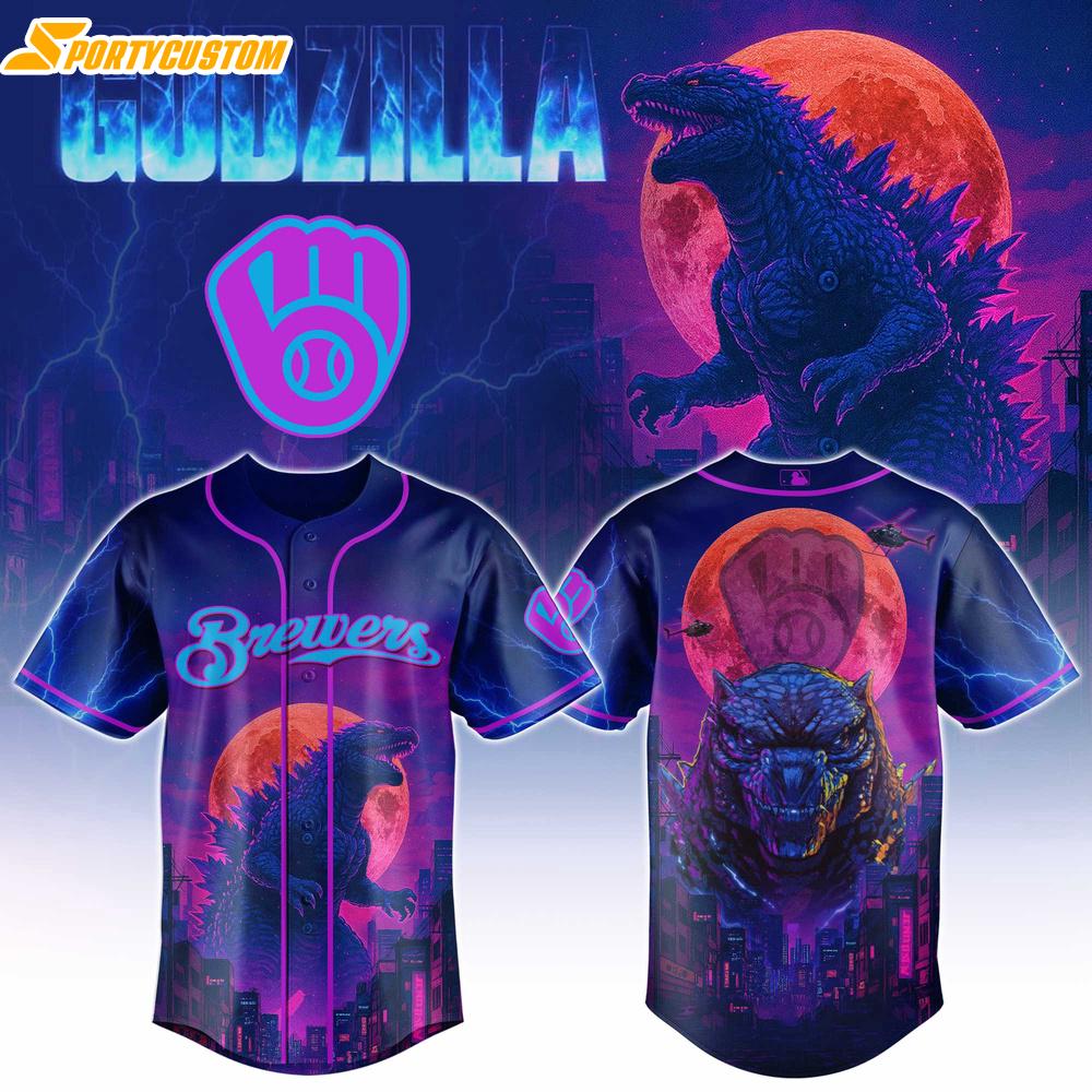 Milwaukee Brewers MLB x Godzilla Baseball Jersey For Fans Milwaukee Brewers MLB x Godzilla Baseball Jersey For Fans