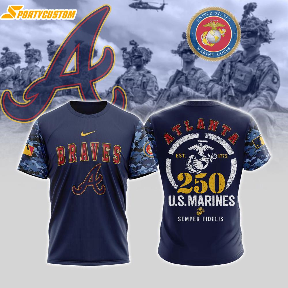 MLB Atlanta Braves Special U.S.M.C 250th Birthday 3D T-Shirt