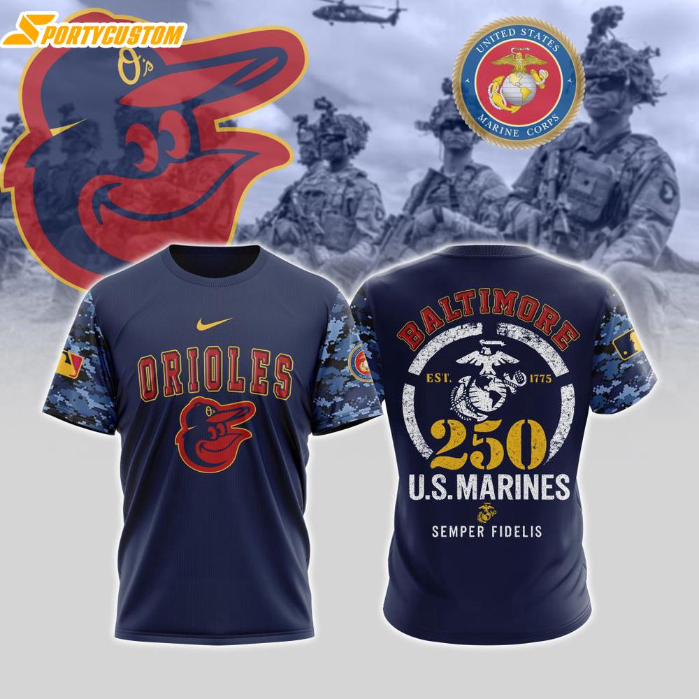 MLB Baltimore Orioles Special U.S.M.C 250th Birthday 3D T-Shirt