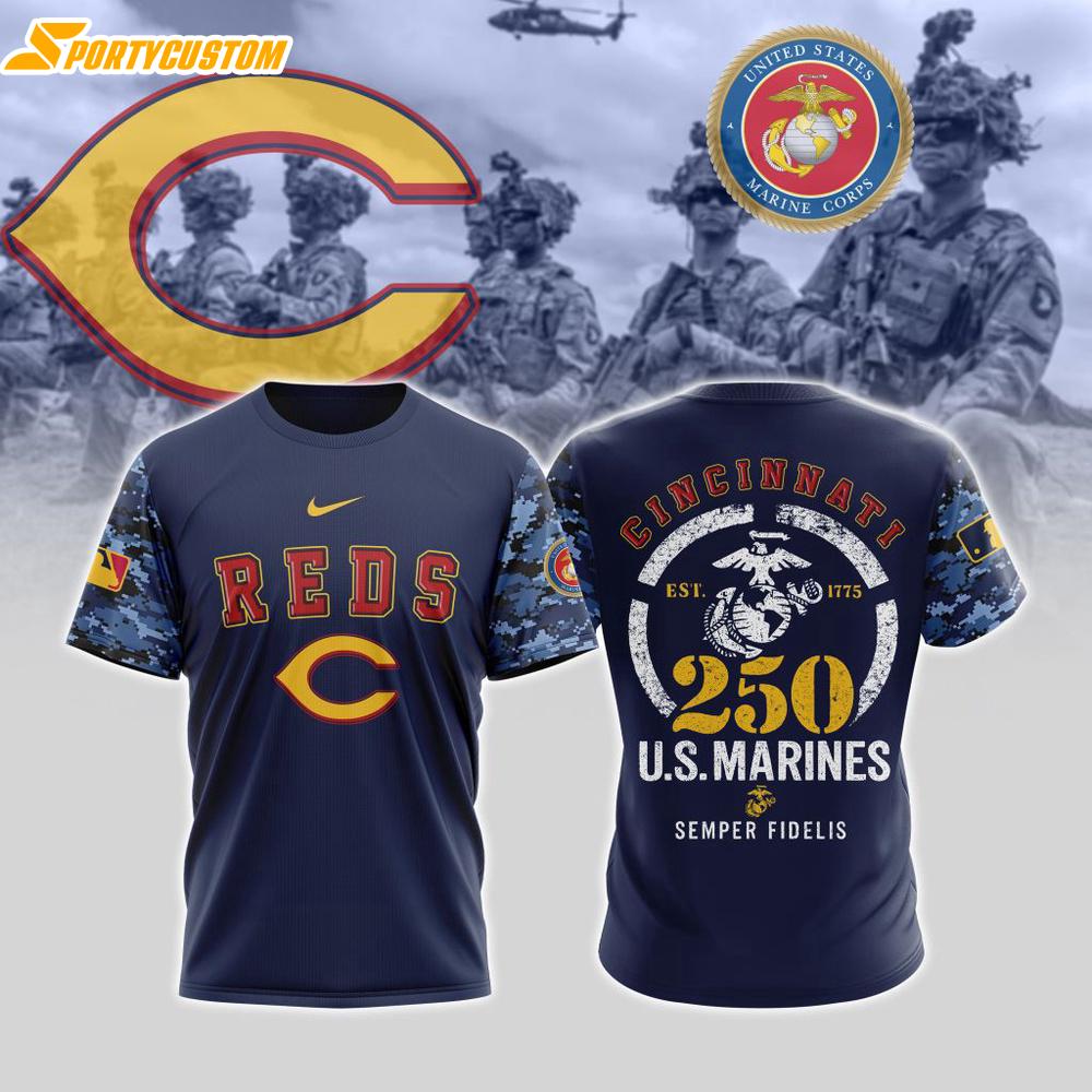 MLB Cincinnati Reds Special U.S.M.C 250th Birthday 3D T-Shirt