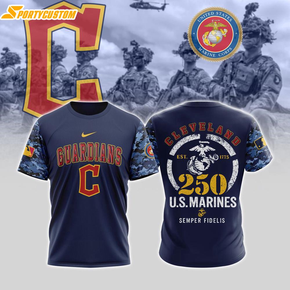 MLB Cleveland Guardians Special U.S.M.C 250th Birthday 3D T-Shirt