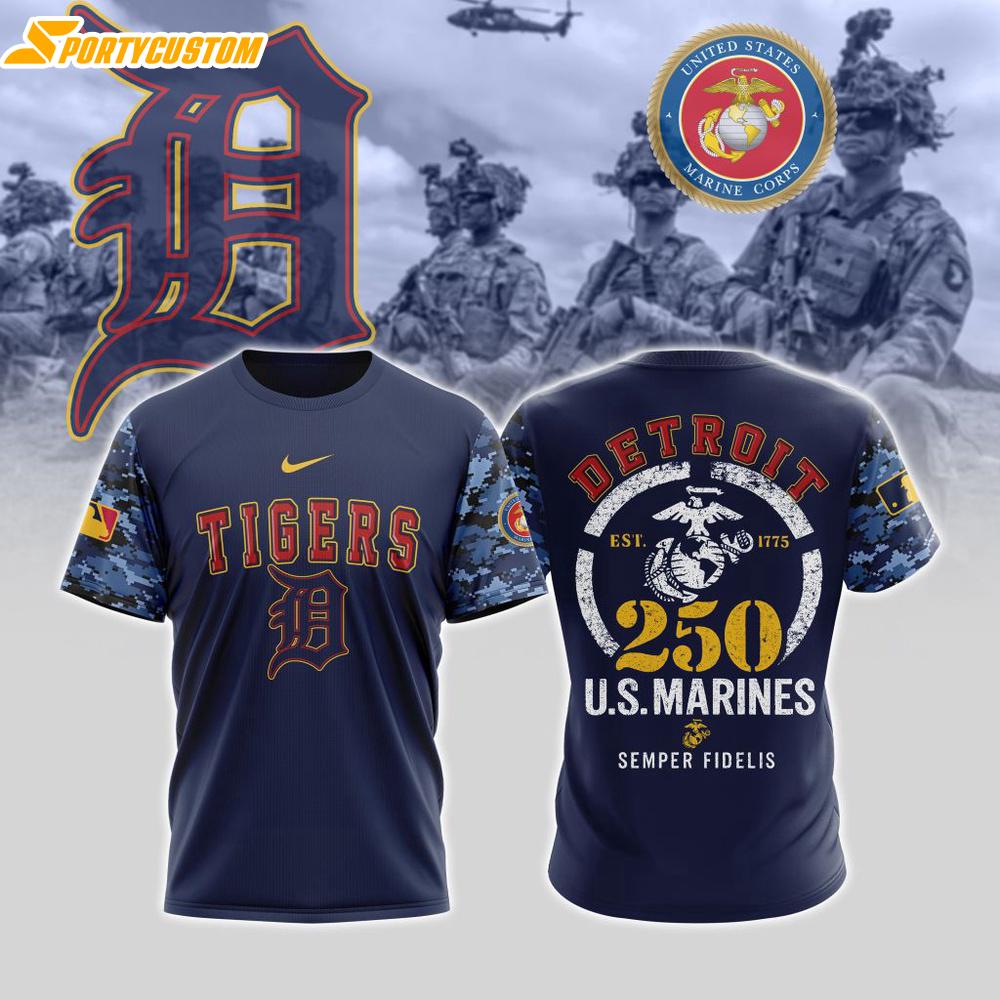 MLB Detroit Tigers Special U.S.M.C 250th Birthday 3D T-Shirt