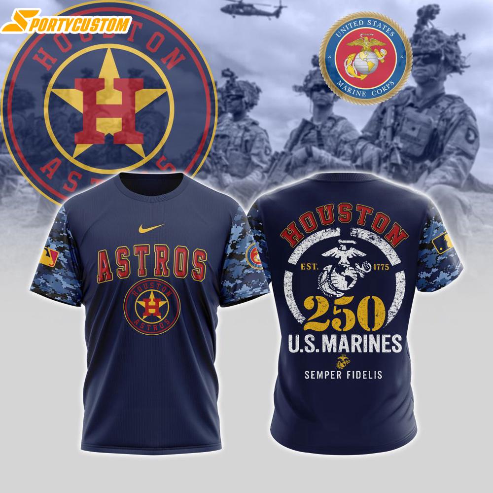 MLB Houston Astros Special U.S.M.C 250th Birthday 3D T-Shirt