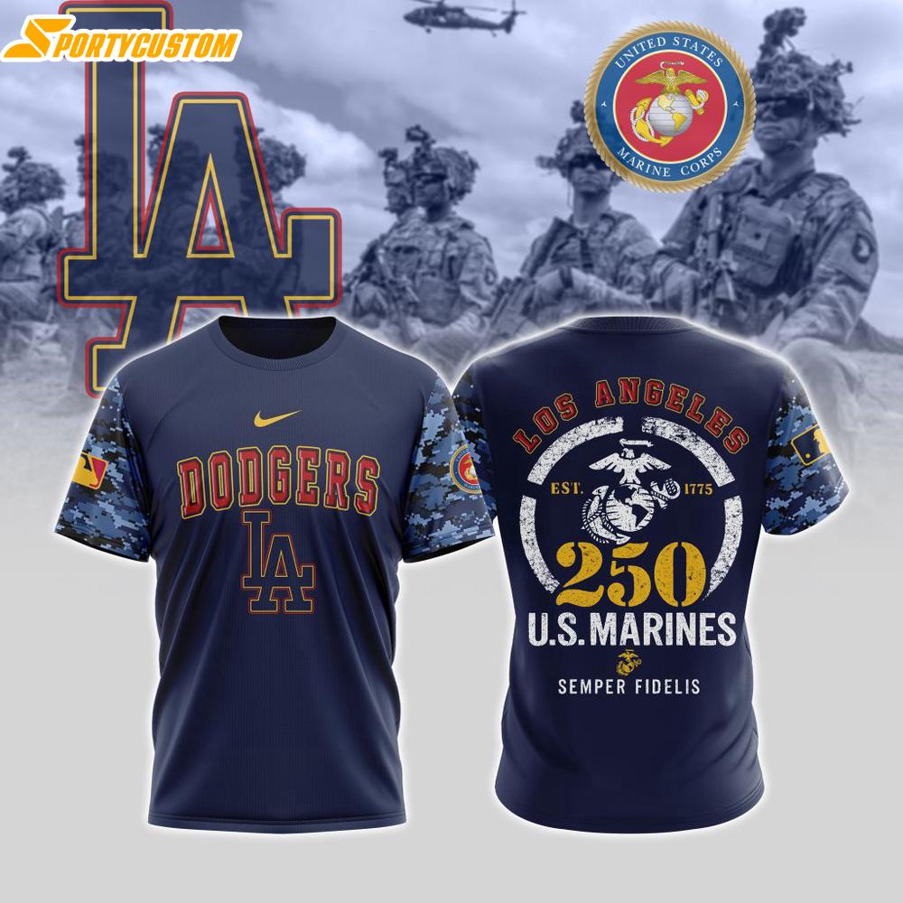 MLB Los Angeles Dodgers Special U.S.M.C 250th Birthday 3D T-Shirt