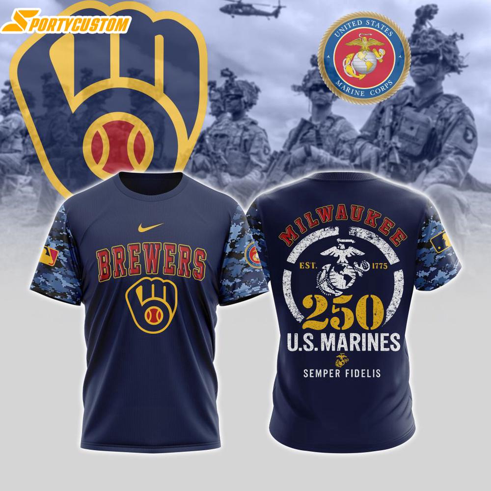 MLB Milwaukee Brewers Special U.S.M.C 250th Birthday 3D T-Shirt