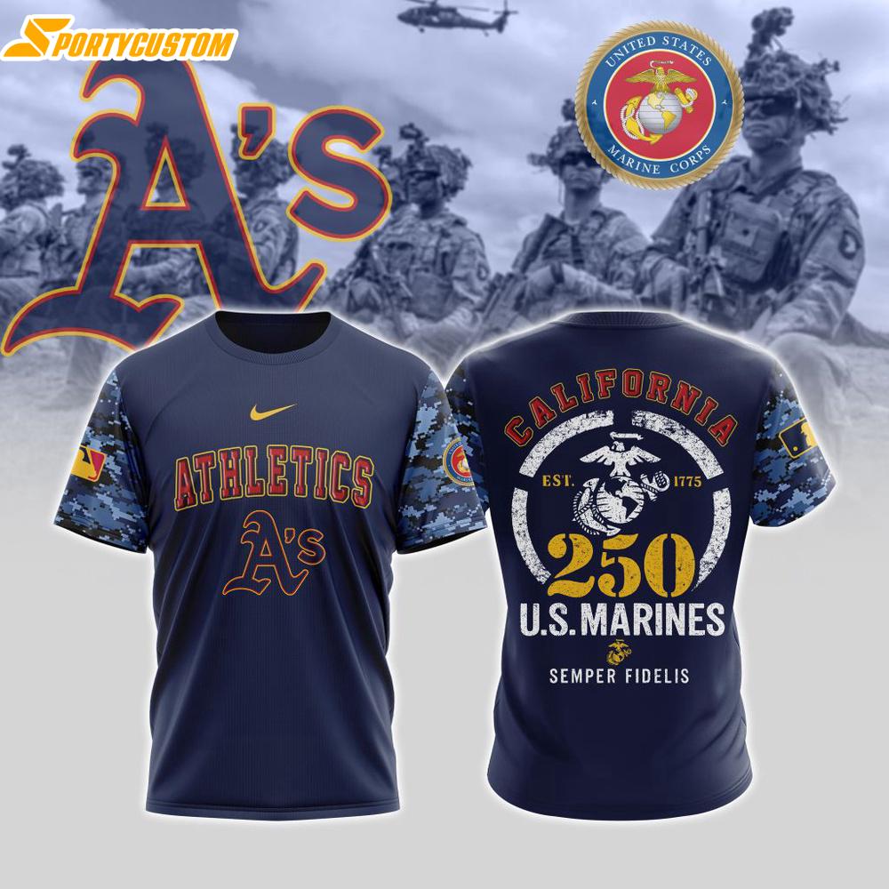 MLB Oakland Athletics Special U.S.M.C 250th Birthday 3D T-Shirt