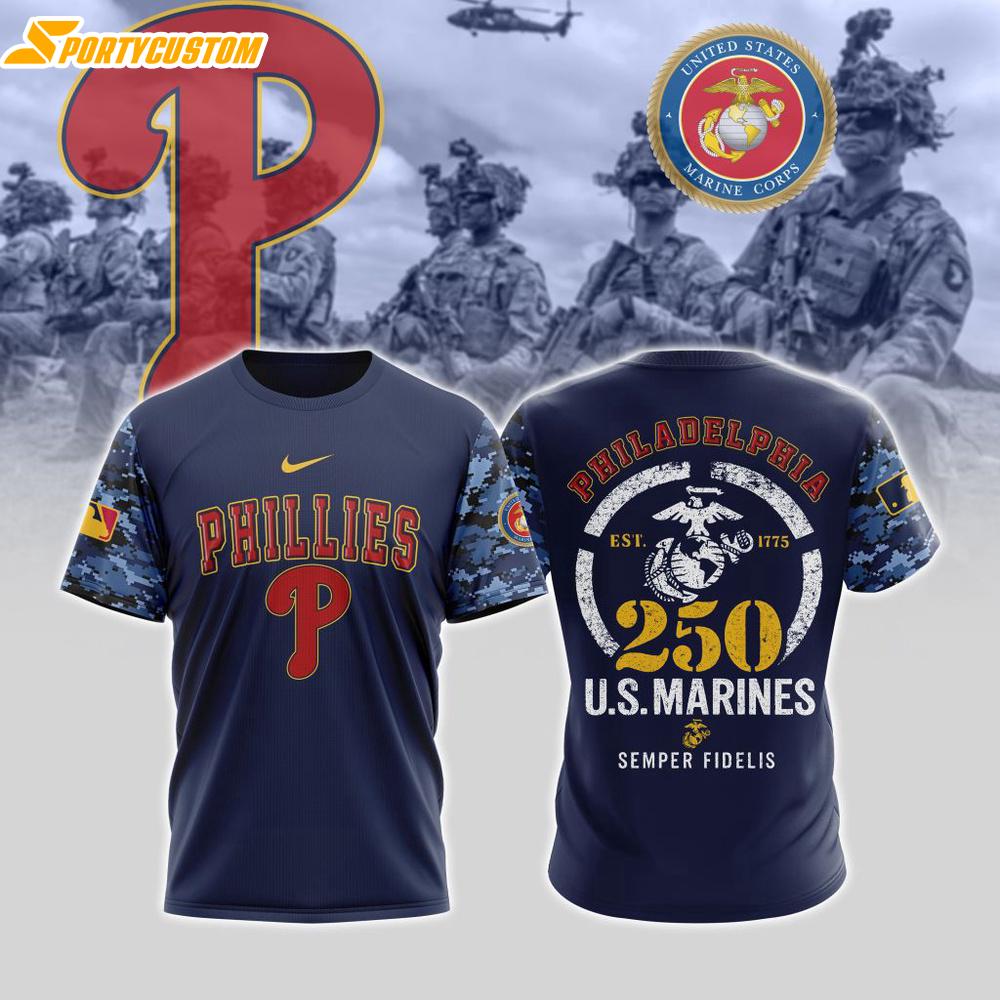 MLB Philadelphia Phillies Special U.S.M.C 250th Birthday 3D T-Shirt