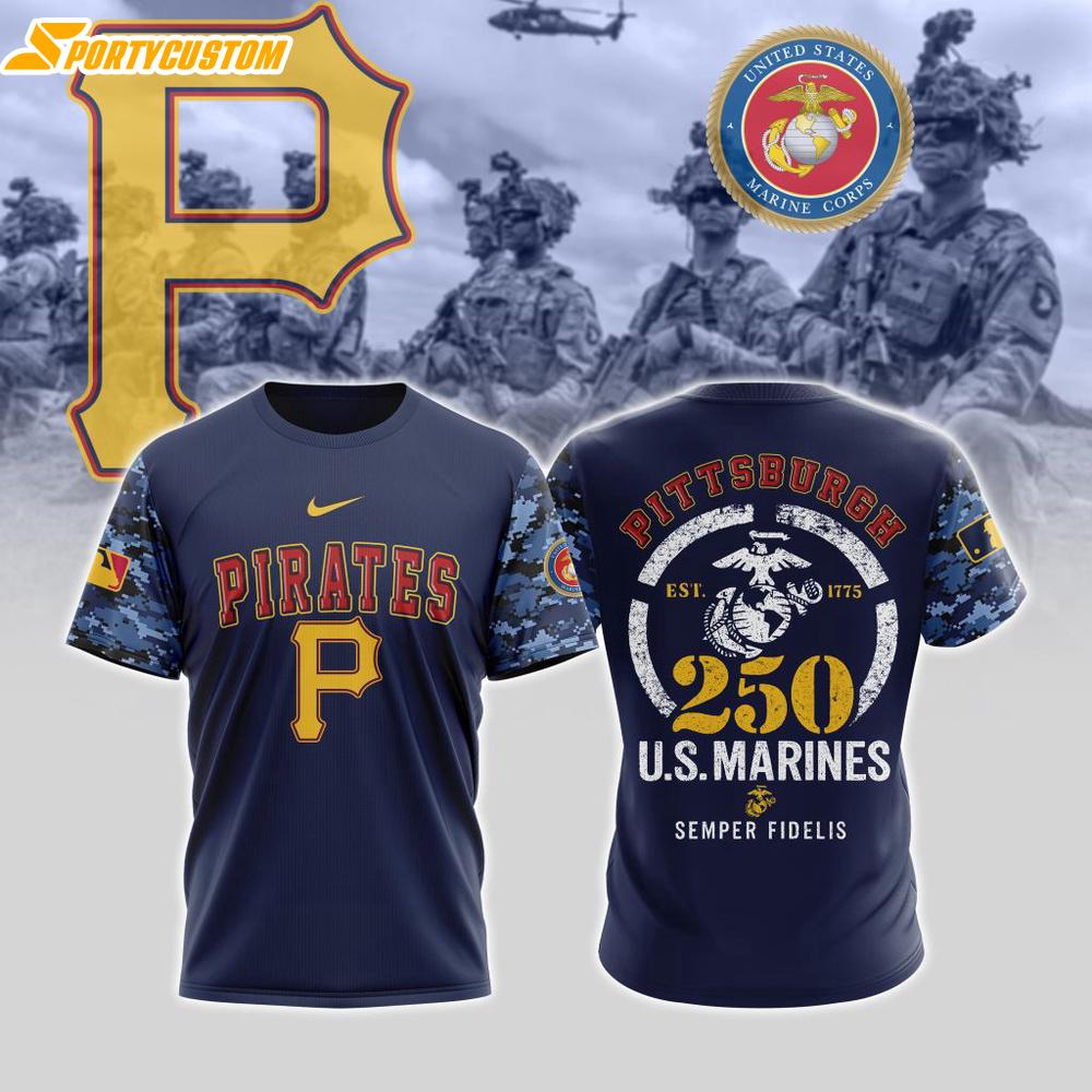 MLB Pittsburgh Pirates Special U.S.M.C 250th Birthday 3D T-Shirt