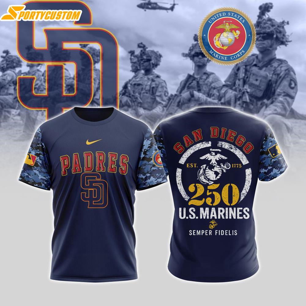 MLB San Diego Padres Special U.S.M.C 250th Birthday 3D T-Shirt