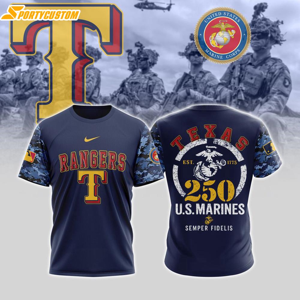 MLB Texas Rangers Special U.S.M.C 250th Birthday 3D T-Shirt