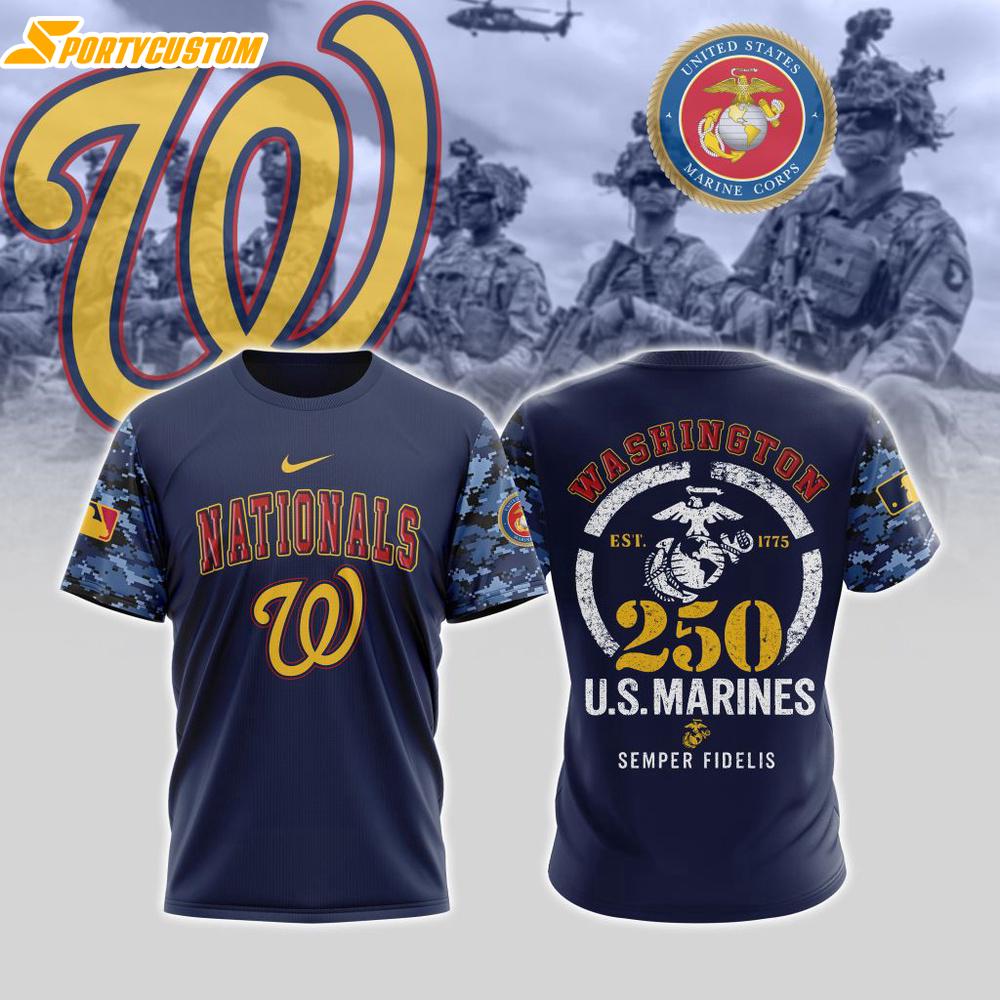 MLB Washington Nationals Special U.S.M.C 250th Birthday 3D T-Shirt