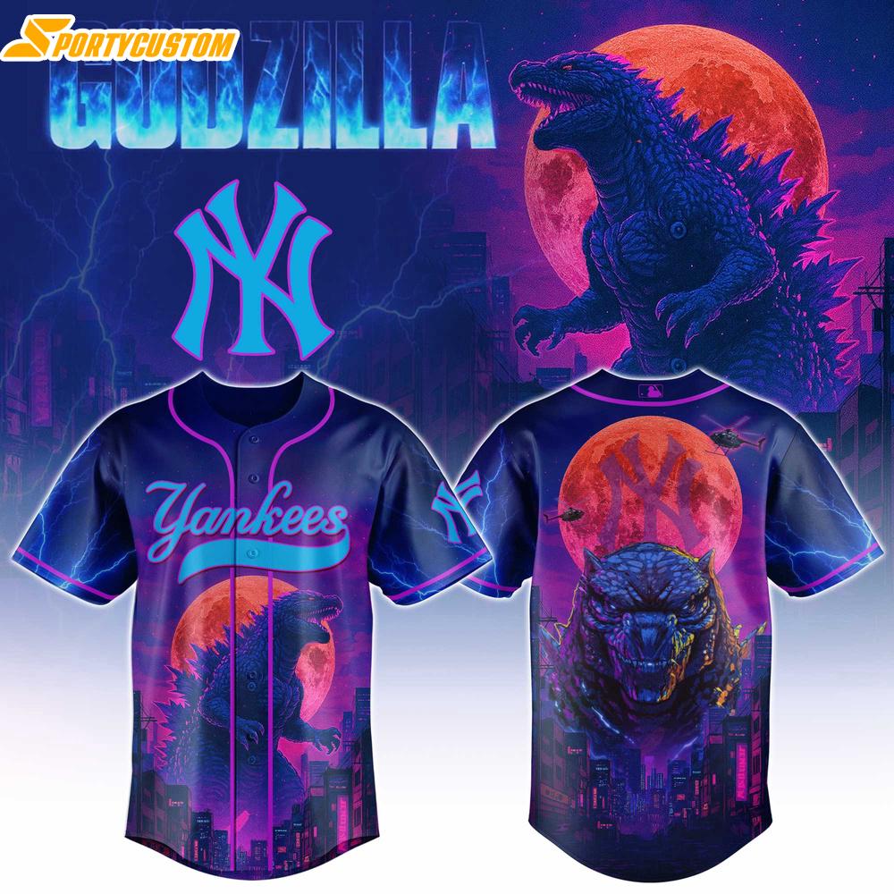 New York Yankees MLB x Godzilla Baseball Jersey For Fans New York Yankees MLB x Godzilla Baseball Jersey For Fans