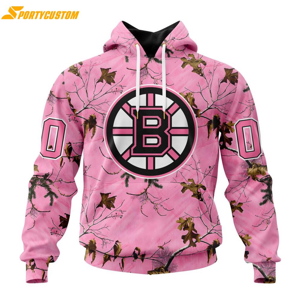 NHL Boston Bruins Special Realtree Pink Camouflage 3D Hoodie Shirt