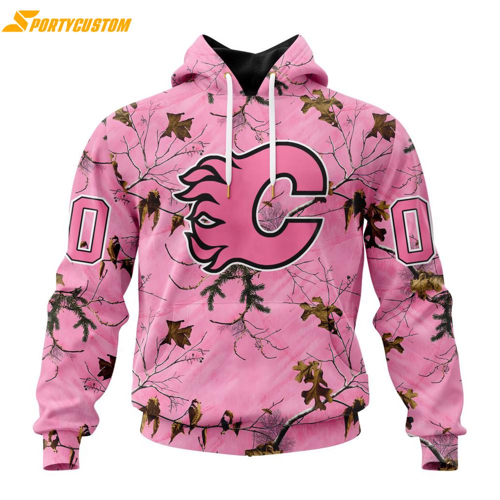 NHL Calgary Flames Special Realtree Pink Camouflage 3D Hoodie Shirt