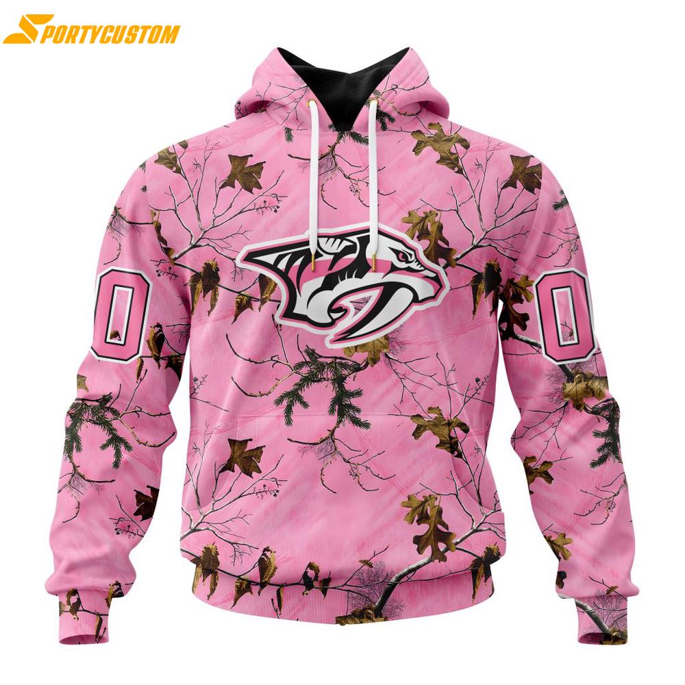 NHL Nashville Predators Special Realtree Pink Camouflage 3D Hoodie Shirt