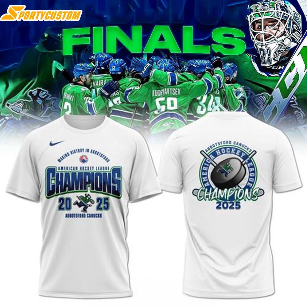Abbotsford Canucks 2025 AHL Champions White 3D Shirt For Fans