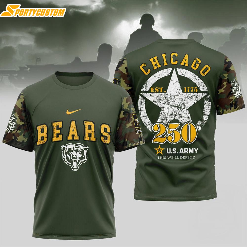 NFL Chicago Bears Us Army 250Th Birthday Celebration 3D Shirt