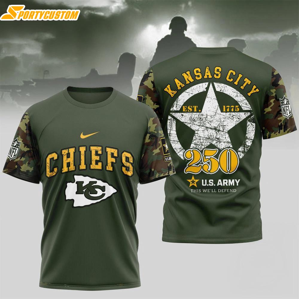 NFL Kansas City Chiefs Us Army 250Th Birthday Celebration 3D Shirt