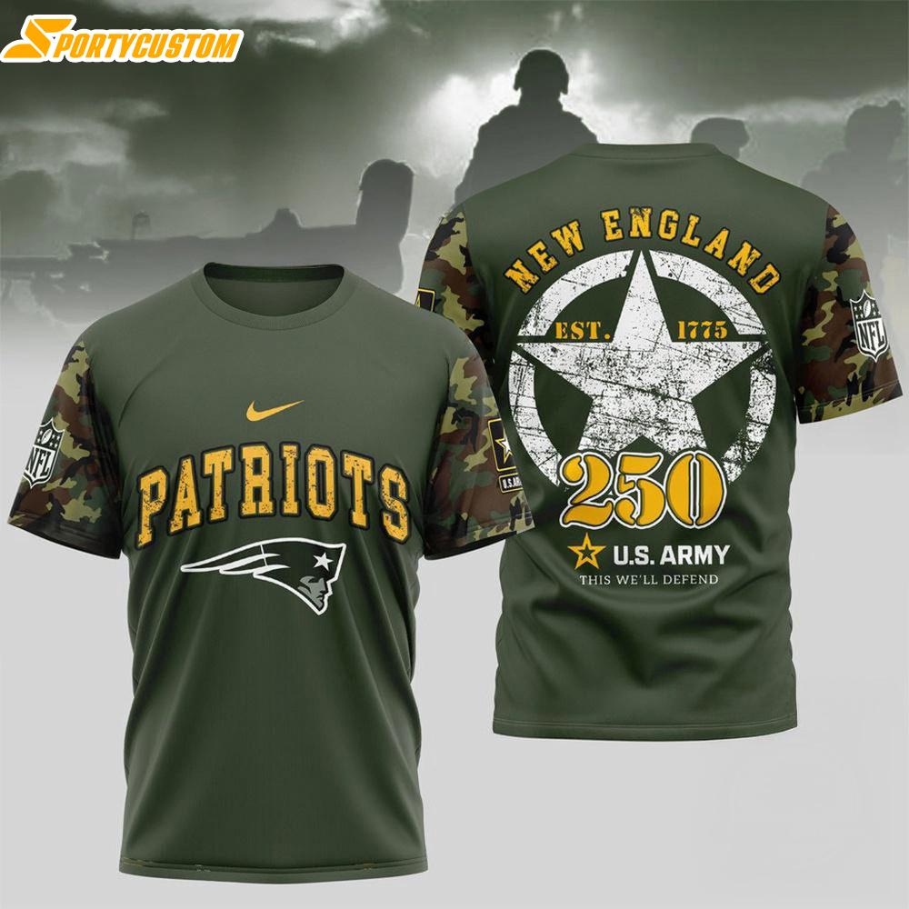 NFL New England Patriots US Army 250Th Birthday Celebration 3D Shirt