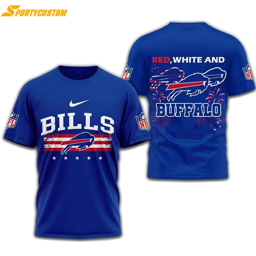 Red White And Buffalo Bills 2025 Football 4Th Of July 3D Shirt