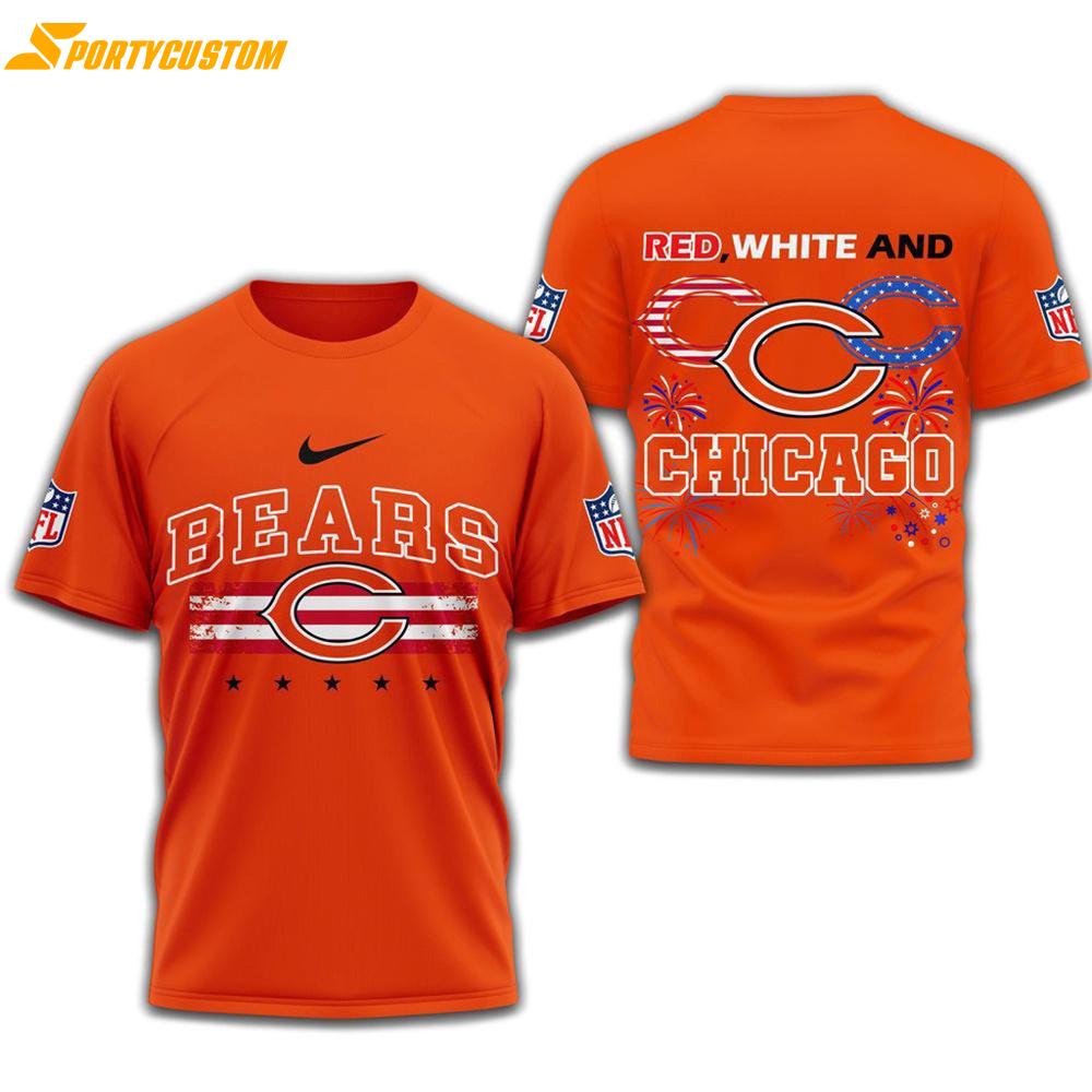 Red White And Chicago Bears 2025 Football 4Th Of July 3D Shirt