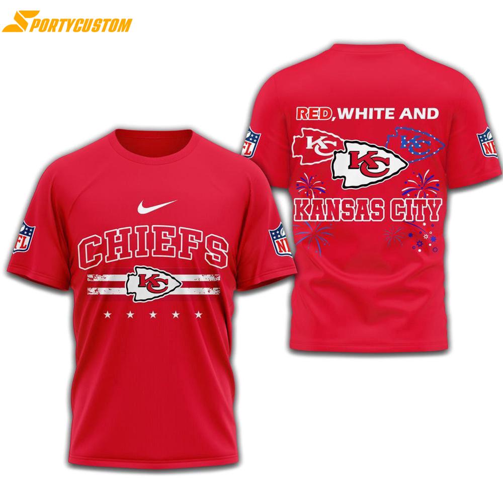 Red White And Kansas City Chiefs 2025 Football 4Th Of July 3D Shirt