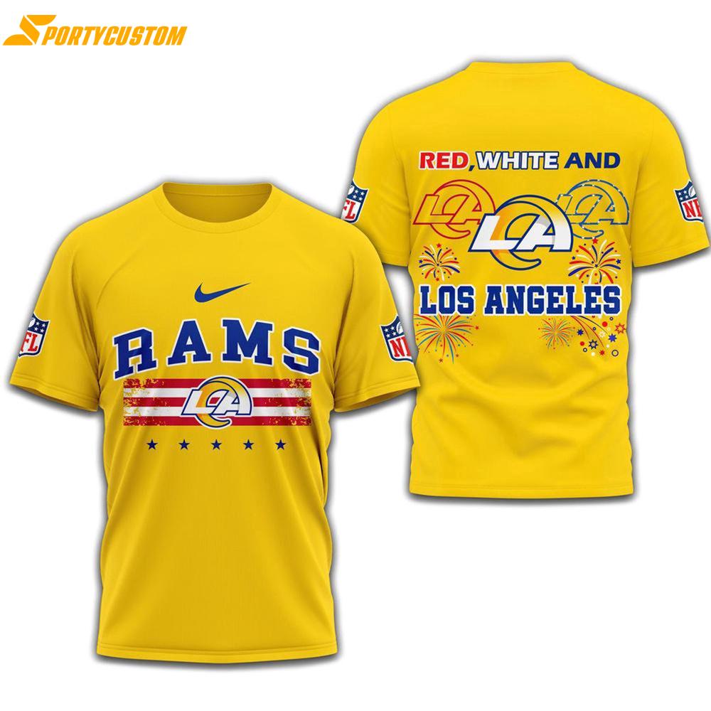 Red White And Los Angeles Rams 2025 Football 4Th Of July 3D Shirt