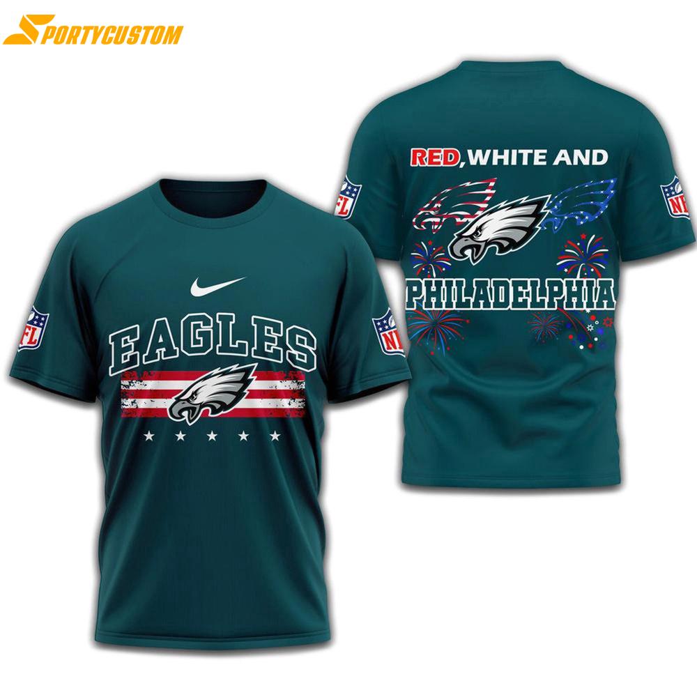 Red White And Philadelphia Eagles 2025 Football 4Th Of July 3D Shirt