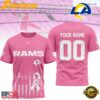 Los Angeles Rams NFL Breast Cancer Awareness 2026 Custom All Over Print T Shirt Los Angeles Rams 2026 NFL Breast Cancer Awareness Custom 3D Shirt