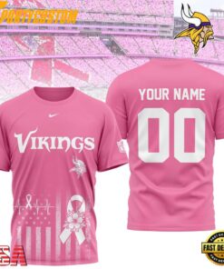 Minnesota Vikings 2026 NFL Breast Cancer Awareness Custom 3D Shirt
